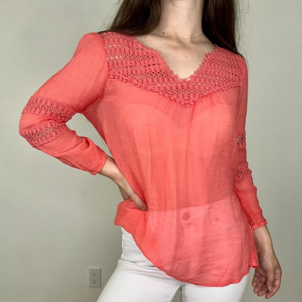 *Maurices Coral Woven Sear-sucker Lightweight Blouse